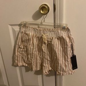 Forever 21 Tan and White Striped Woven Drawstring Shorts